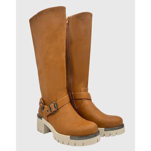 Bota Para Mujer Cafe Bajo La Rodilla Correa Con Hebilla